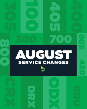 Green box with the words August Service Changes