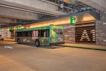 GoTriangle bus parked next to Bay A1