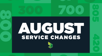 Green box with the words August Service Changes