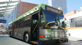GoTriangle bus heading to RTC and RDU from Downtown Raleigh