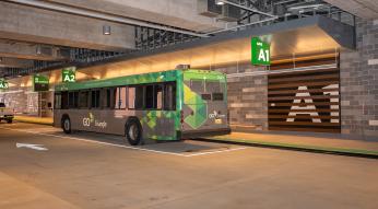 GoTriangle bus parked next to Bay A1